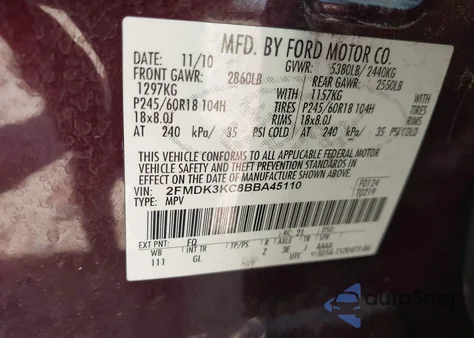 2011 Ford Edge Limited z USA, uszkodzony, nr VIN 2FMDK3KC8BBA45110